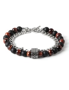 Daniel Dawson Dvojitý náramek Federic - 8 mm červené Tygří Oko, Achát