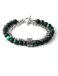 Daniel Dawson Dvojitý korálkový náramek Federic - zelené Tygří Oko, Achát