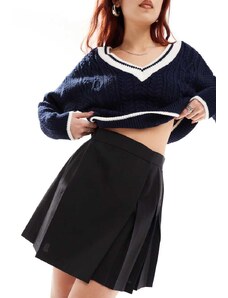 ASOS DESIGN pleated jersey twill mini skirt in stone-Neutral