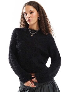 Noisy May crew neck fuzzy knit jumper in black