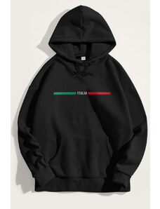 Mikina s Kapucí, Barva Černá, s Potiskem Italia Red Green