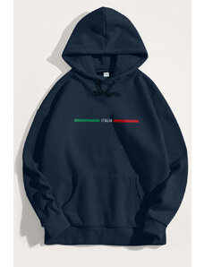 Mikina s Kapucí, Barva Modrá, s Potiskem Italia Red Green