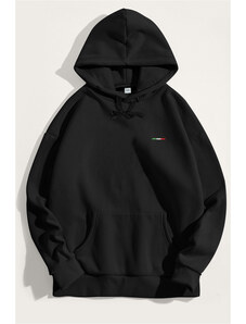 Mikina s Kapucí, Barva Černá, s Potiskem Italian Stripe