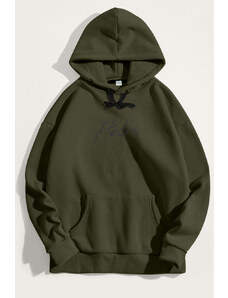 Mikina s Kapucí, Barva Khaki, s Potiskem Hedrix Logo Grey