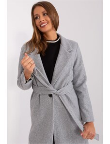 MladaModa Dlouhý kabát s vázáním v pase model 12131 šedý