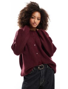 ASOS DESIGN fluffy neat fit knitted cardigan in plum-Red
