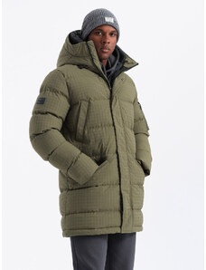 Ombre Clothing Outdoorová dlouhá pánská bunda parka - olivová V4 OM-JALJ-0201