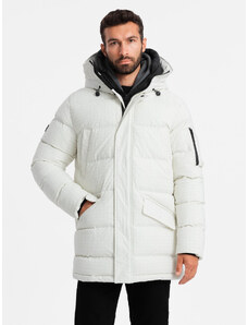 Ombre Clothing Outdoorová dlouhá pánská bunda parka - bílá V1 OM-JALJ-0201