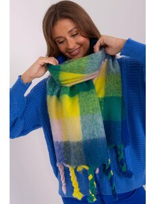 MladaModa Hřejivá károvaná šála s třásněmi model 50197 zelená