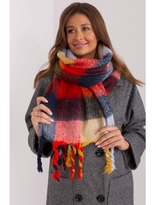 MladaModa Hřejivá károvaná šála s třásněmi model 50197 červená