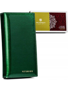 Peterson Tmavě zelená elegantní lakovaná kožená peněženka Y633