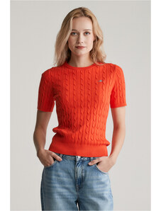 SVETR GANT STRETCH COTTON CABLE SS C-NECK ORANGE RED