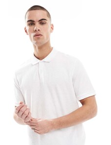 Jack & Jones waffle textured polo shirt in white