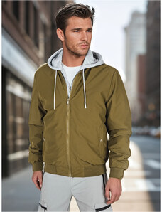 BASIC Khaki pánský bomber s mikinovou kapucí