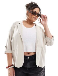 Vero Moda Curve linen touch blazer in stone-Neutral