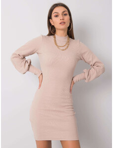 RUE PARIS Béžové pletené šaty s dlouhým rukávem --beige Béžová