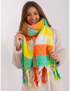 ITALY MODA Zeleno-oranžovo-žlutá károvaná šála s třásněmi -light green-orange Károvaný vzor