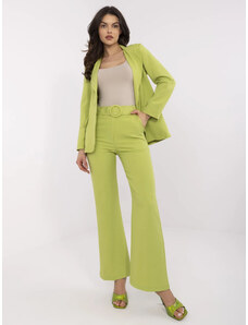 ITALY MODA Limetkové dámské společenské kalhoty s kapsami a páskem -lime green Limetková
