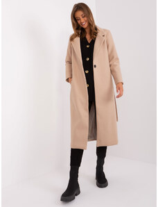 BASIC Béžový dlouhý kabát s páskem -beige Béžová