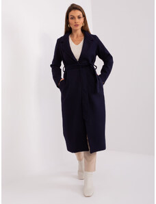 BASIC Tmavě modrý dlouhý kabát s páskem -dark blue Tmavě modrá