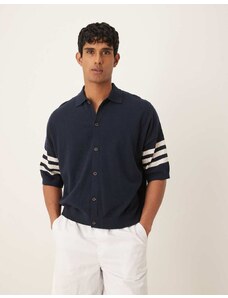 ASOS DESIGN heavyweight oversized long sleeve rugby polo in blue