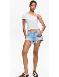 Stradivarius asymmetric tulle top with scarf in dark blue-Navy