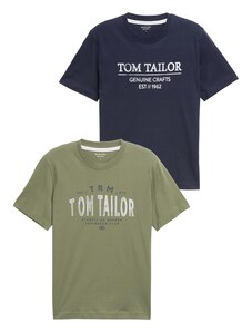 TOM TAILOR Tričko marine modrá / khaki / offwhite