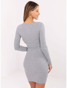 RUE PARIS Světle šedé šaty s dlouhým rukávem -grey Šedá