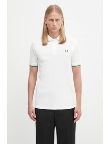 Bavlněné polo tričko Fred Perry pánské, bílá barva, M3600