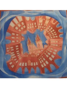 Hedvábný ručně malovaný šátek 06 - Praha