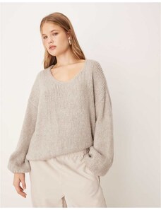 JDY oversized reversible knit jumper in stone grey-Neutral