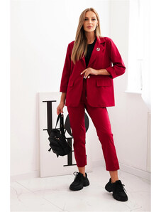 K-Fashion Dámský komplet Punto elegantní sako a kalhoty bordó