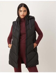 JDY chevron padded hooded gilet in black