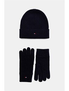 Čepice a rukavice s příměsí kašmíru Tommy Hilfiger 2-pack tmavomodrá barva, AM0AM13806