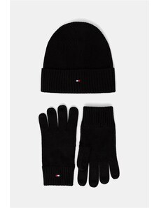 Čepice a rukavice s příměsí kašmíru Tommy Hilfiger 2-pack černá barva, AM0AM13806