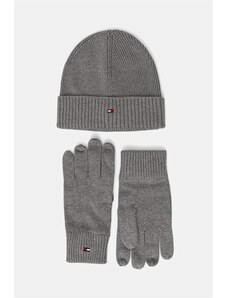Čepice a rukavice s příměsí kašmíru Tommy Hilfiger 2-pack šedá barva, AM0AM13806