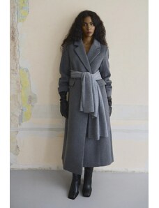 Vlněný kabát Answear.LAB hnědá barva, dvouřadový