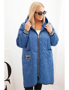 MladaModa Dlouhá prošívaná bunda s kapucí model 5393-1 barva světlá džínová