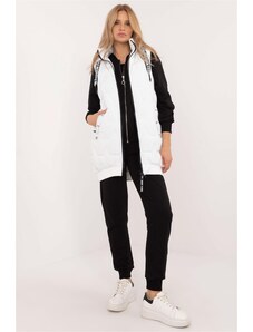 MladaModa Dlouhá prošívaná péřová vesta s kapucí model 07909 bílá