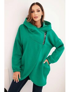 MladaModa Zateplená mikina s kapucí a asymetrickým zipem model 7765 zelená