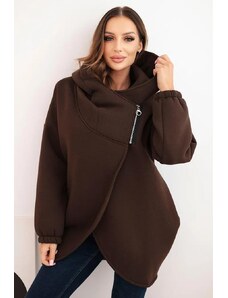 MladaModa Zateplená mikina s kapucí a asymetrickým zipem model 7765 hnědá