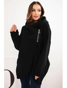 MladaModa Zateplená mikina s kapucí a asymetrickým zipem model 7765 černá