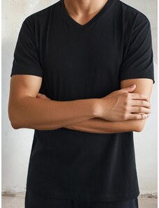 Sinsay - Tričko basic s výstřihem do V - černá