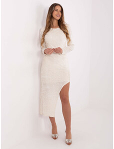 ITALY MODA Smetanové dámské flitrové asymetrické šaty s viskózou -ecru Smetanová
