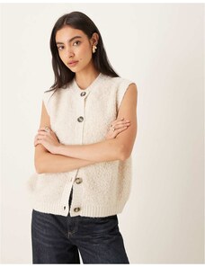 JDY button up fluffy knitted vest in cream-White
