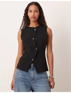 Vila asymetric button detail tailored waistcoat in black