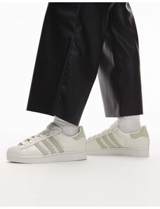 adidas Originals Superstar II trainers in white with pony hair stripes in sage green