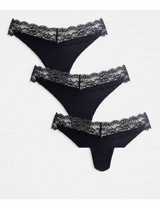 ONLY 3 pack lace trim seamless thong in black