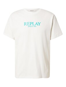 REPLAY Tričko tyrkysová / offwhite