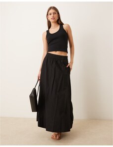 YAS cotton poplin volume maxi skirt in black